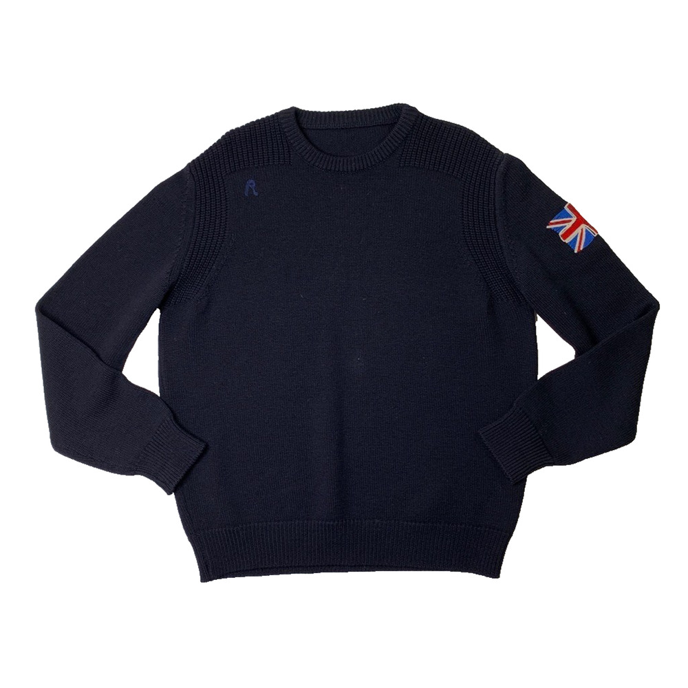 Vintage Replay Sweater Mens XL Indigo Wool Knit Union Jack UK Flag Made Italy